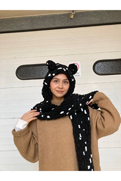 Moda Biçer Hand Knitted Polka Dot Scarf and Beret Together