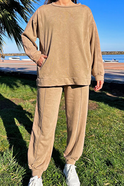 GÜLSELİ Σετ φόρμας 2 τεμαχίων με ριμπ φούτερ με λαιμόκοψη Mink Crew