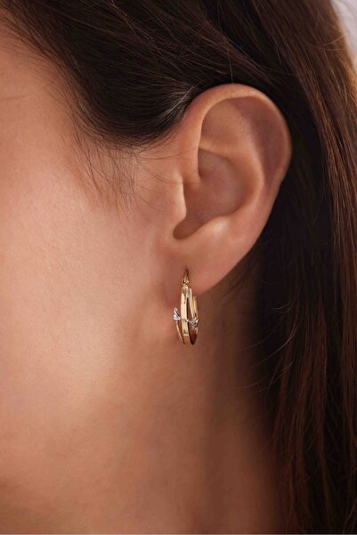 Gianfranco 14 Ayar Altın Kalemli OK Form Oval Küpe