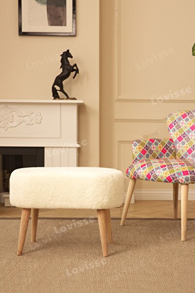 LOVİSSE HOME Eva Puf Pofuduk, Handmade Teddy Gürgen Ayak, Kapı Önü Kırık Beyaz