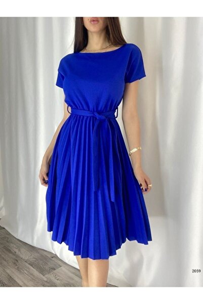 Varyete Kısa Kollu Kemerli Eteği Piliseli Ithal Krep Kumaş Abiye Elbise Söz Nişan Düğün Mezuniyet 120
