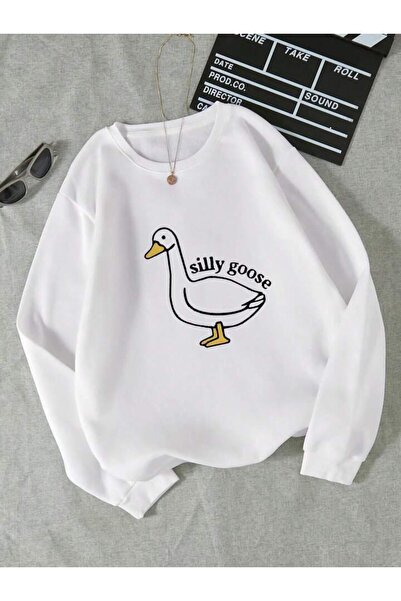 AEMİ Unisex majica Silly Goose Štampano Oversize kroj okrugla kragna