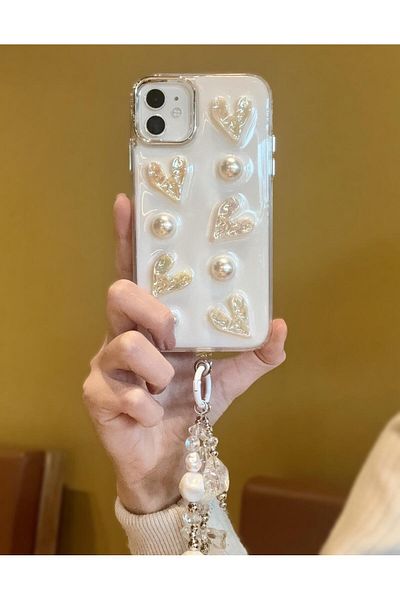 Paladyum Case حافظة على شكل قلب لوكس لامعة لؤلؤية متوافقة مع هاتف iPhone 11