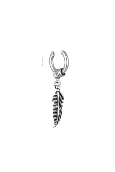 Jaida Moda Unisex 316l Surgical Steel Dangle Feather Figure Non-Perforated Fake Hoop Earrings