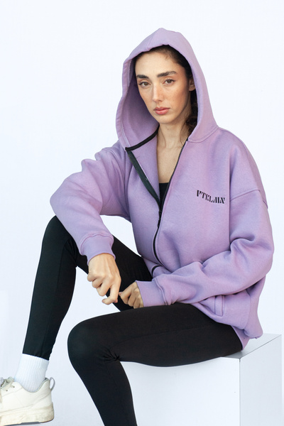 Vatkalimon Hanorac oversize cu glugă și fermoar liliac