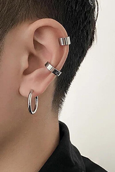 Jaida Moda Unisex 316l Cerrahi Çelik 3'lü Sıkıştırmalı Deliksiz Fake Piercing