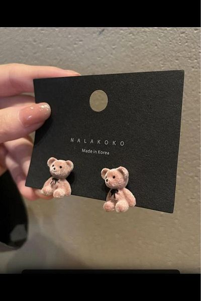 By Zeyna Aksesuar Women's Vip Series Minimal Teddy Bear Model Special Design Brand Earring Set