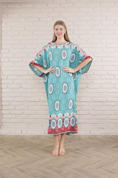 mervemoda Γυναικείο υφαντό φόρεμα με τυρκουάζ μανίκι