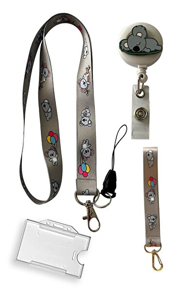 StormiStoretr Gri Koala 4 Lü Set Boyun Ipi Anahtarlık Yoyo Yaka Kartlığı