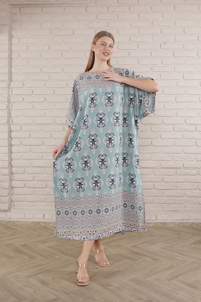 mervemoda Γυναικείο μακρύ φόρεμα από υφαντό βισκόζη με στάμπα Ice Blue