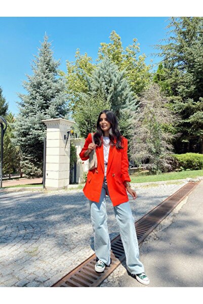 Hayat Boutique Women's Pomegranate Flower Buttoned Blazer Jacket