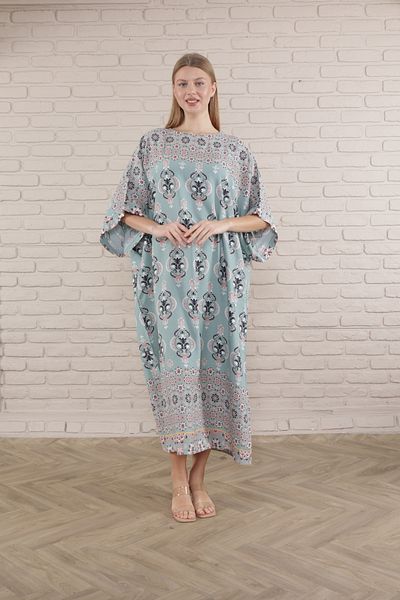 mervemoda Γυναικείο μακρύ φόρεμα από υφαντό βισκόζη με στάμπα Ice Blue