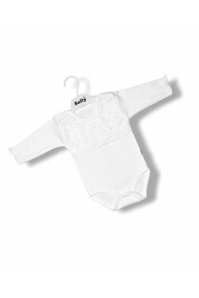 sally baby Kız Bebek %100 Pamuk Fistolu ,Dantelli Uzun Kollu Bebek Badi, Çıtçıtlı Badi, Zıbın Body