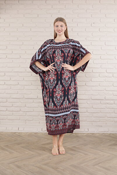 mervemoda Women's large size bat sleeve woven dress