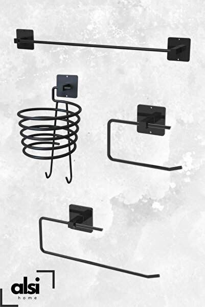 ALSİ HOME Yapışkanlı 4 lü Fön Makinesi Askısı Havlu Askısı Wc Tuvalet Kağıtlı...