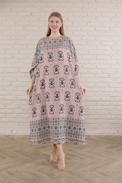 mervemoda Γυναικείο μακρύ φόρεμα από βισκόζη με στάμπα σε πούδρα