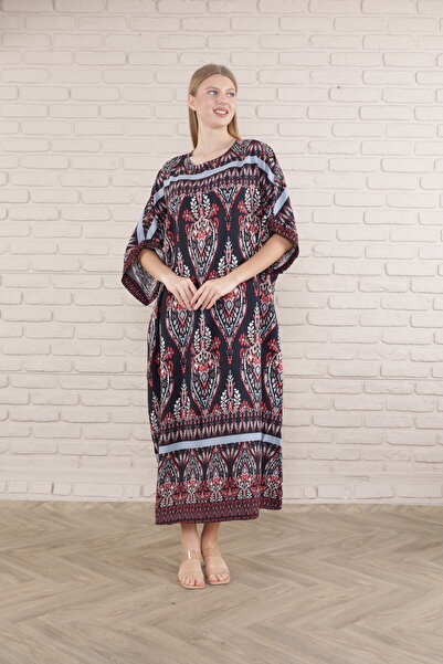 mervemoda Women's large size bat sleeve woven dress