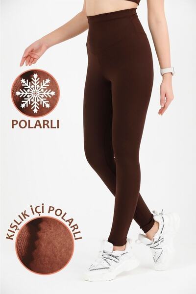 missmaral Kadın Kışlık Içi Polarlı Koyu Kahve Yüksek Bel Toparlayıcı Tayt Curve High Waist Fleece Winter 1024