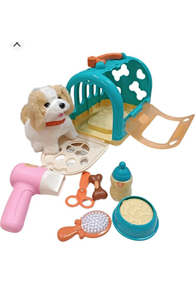 liss çarşı Sesli Yürüyen Peluş Köpek Taşıma Çantalı Aksesuarlı Tasmalı Değerl...