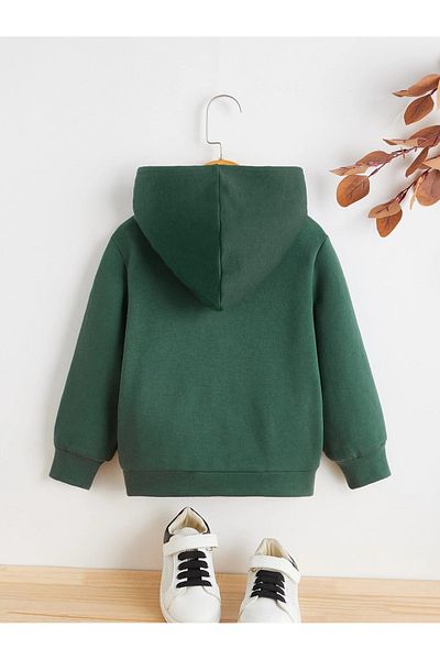 CLAYES Brooklyn 1898 Cotton Children's Sweatshirt - Nefti Green Printed Girl's Boy's Winter Pocket Hoodie