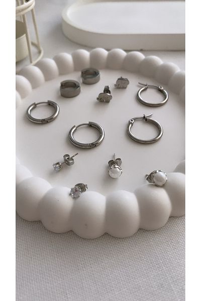 VNS Accessories Steel 6-Piece Earring Set-Elephant (Gold&Silver)