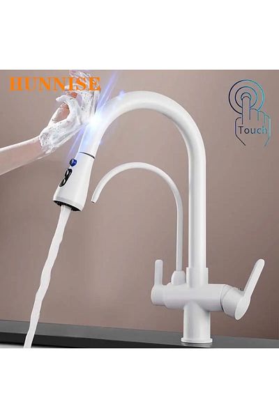 OEM Kitchen Sink Faucet Smart Dual Flow Water Purifier Outlet Matte White Touch Spiral 7 Years Warranty