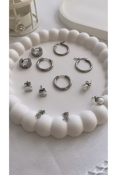 VNS Accessories Steel 6-Piece Earring Set-Brand Model (GOLD&SILVER)
