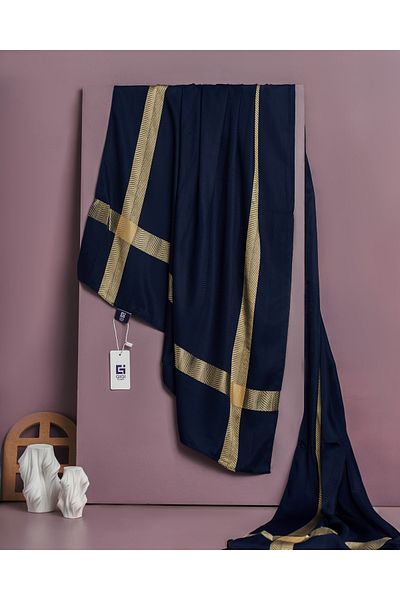 Scarf Gi Luxury Jacquard Shawl - 1 - Navy Blue -