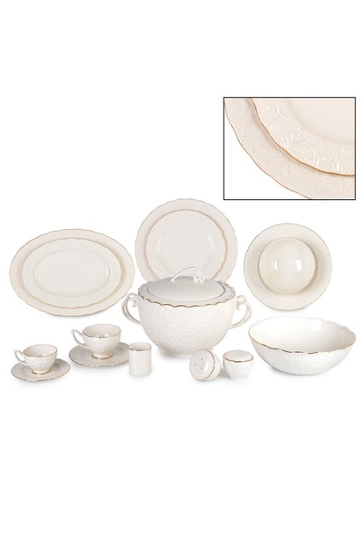 İpek Porselen 12 KİŞİLİK 83 PARÇA GÜL KABARTMALI ROSEN YEMEK TAKIMI