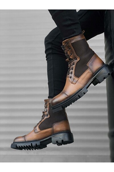 BOA BA0183 Светлокафяви мъжки ботуши от естествена кожа отвътре и отвън