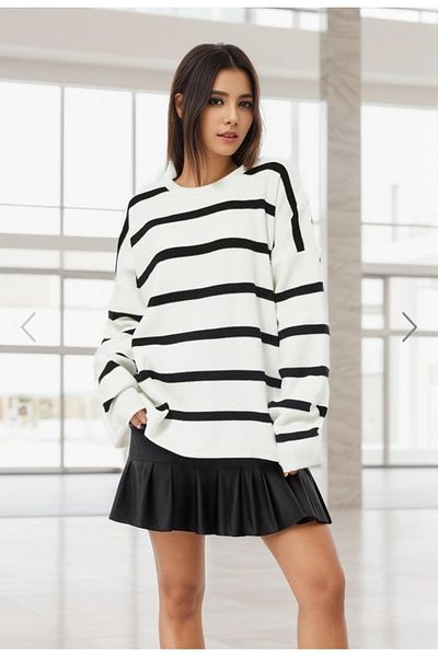 Alegante Crew Neck Striped Color Casual Knitwear Sweater