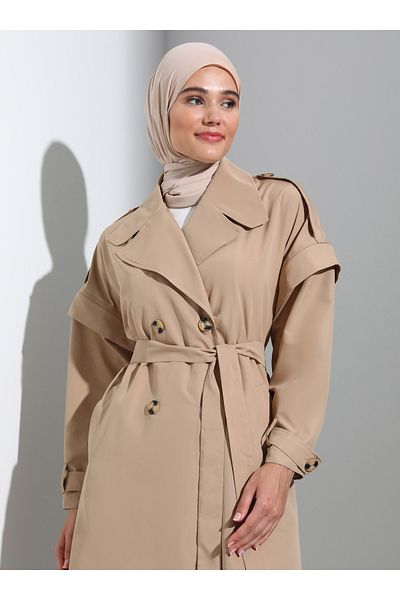 Refka Vest with Detachable Sleeves Trench Coat - Beige - Benin