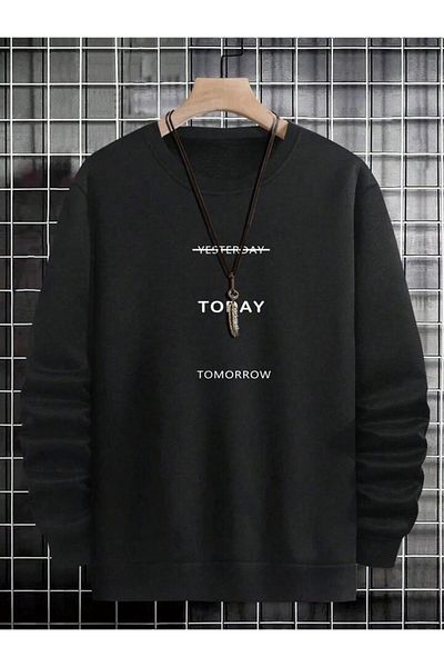 AEMİ Hanorac oversize cu gât negru, unisex, imprimat astăzi