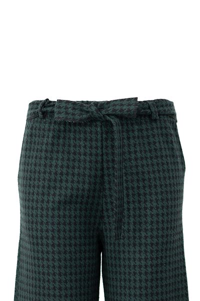 Oppland Women's Thick Winter Cotton Knitted Trousers with Spanish Leg Belt Plaid Pattern Full Fit with Pockets