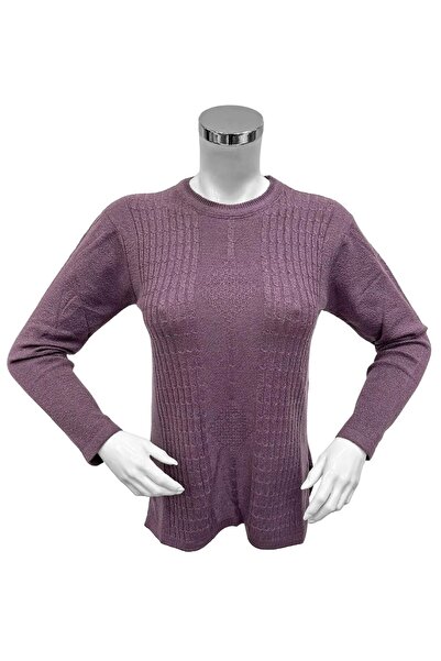 Moda Zeyn Kadın Kabartma Desenli Düğmeli Bisiklet Yaka Anne Bluz Kazak