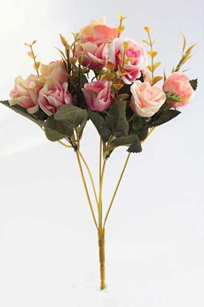 Yapay Çiçek Deposu Artificial Flower Pastel Color Rose Bunch Pink Light