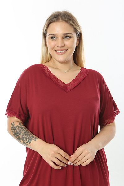 MODA LİZZA Women's Large Size Claret Red 2-Piece Pajama Set