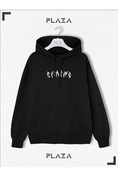 CANDEL Unisex Μαύρο φούτερ Oversize - Εκτύπωση στην πλάτη με αλυσίδες, με κουκούλα