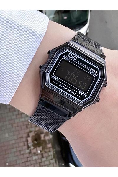 Q&Q Vintage Digital Women's Straw Cord Wristwatch