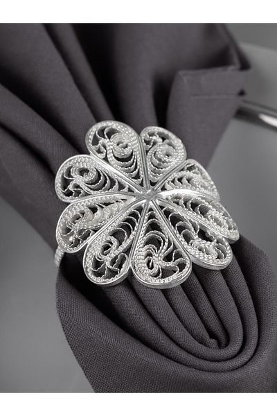 Black Sea Port Filigree Silver Plated Napkin Ring 2 Pieces