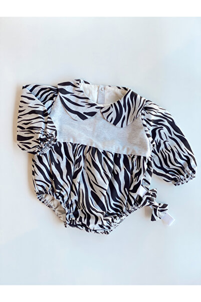 Little Ya Ya Love طقم باندانا رومبير رمادي بنمط حمار وحشي للفتيات الصغيرات