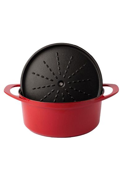 Pot Art Red Deep Cast Pot with Functional Lid 24 cm