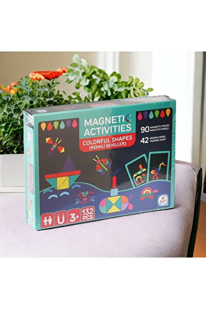 YILDIRIM OYUNCAK نشاط مغناطيسي تعليمي أشكال ملونة 132 قطعة بطاقة تصميم لغز مغ...