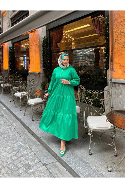 BUTİKMARKAM Kat Kat Pileli Düğmeli Tesettür Elbise