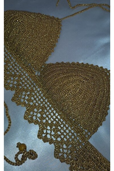 SOUL BY A&B El Örgüsü Bikini Büstiyer Bluz Crop Simli Gold Parlak Bluz Yılbaş...