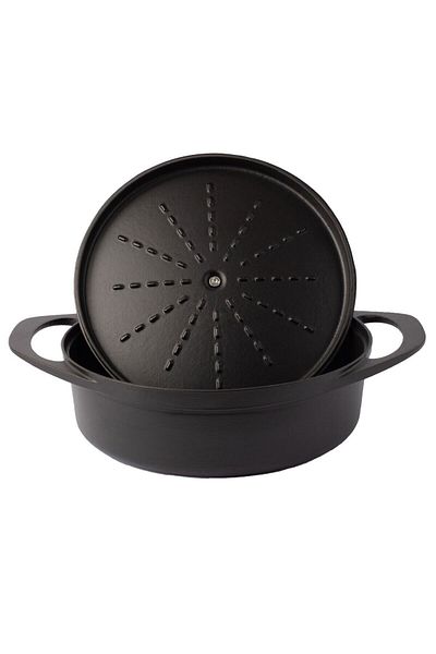 Pot Art Black Shallow Cast Pot with Functional Lid 26 cm