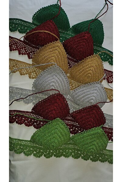 SOUL BY A&B El Örgüsü Bluz Büstiyer Crop Bikini Simli Kırmızı Örgü