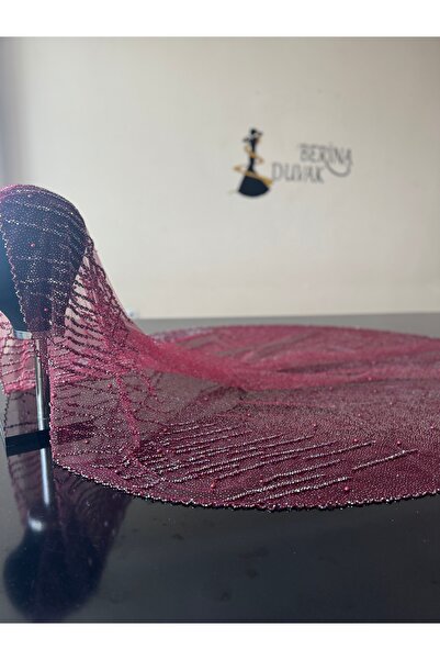 Berina stor Bordo simli yarı zen incili kasnak duvak
