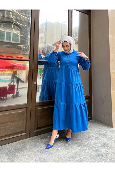 BUTİKMARKAM Kat Kat Pileli Düğmeli Tesettür Elbise