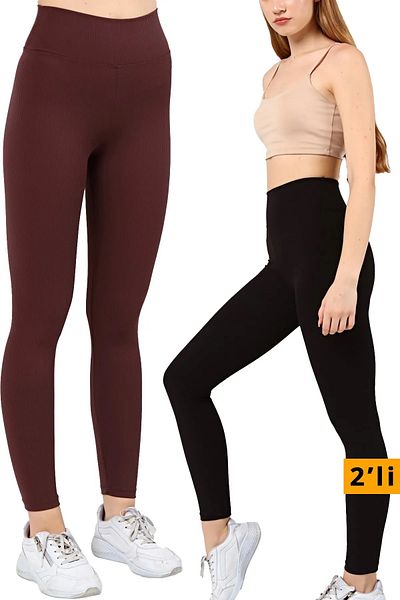 Livik Μαύρο & Καφέ Κοτλέ Fleece Εσωτερικά Raster Χειμερινό κολάν Ψηλόμεση 2 τεμαχίων Advantageous Pack